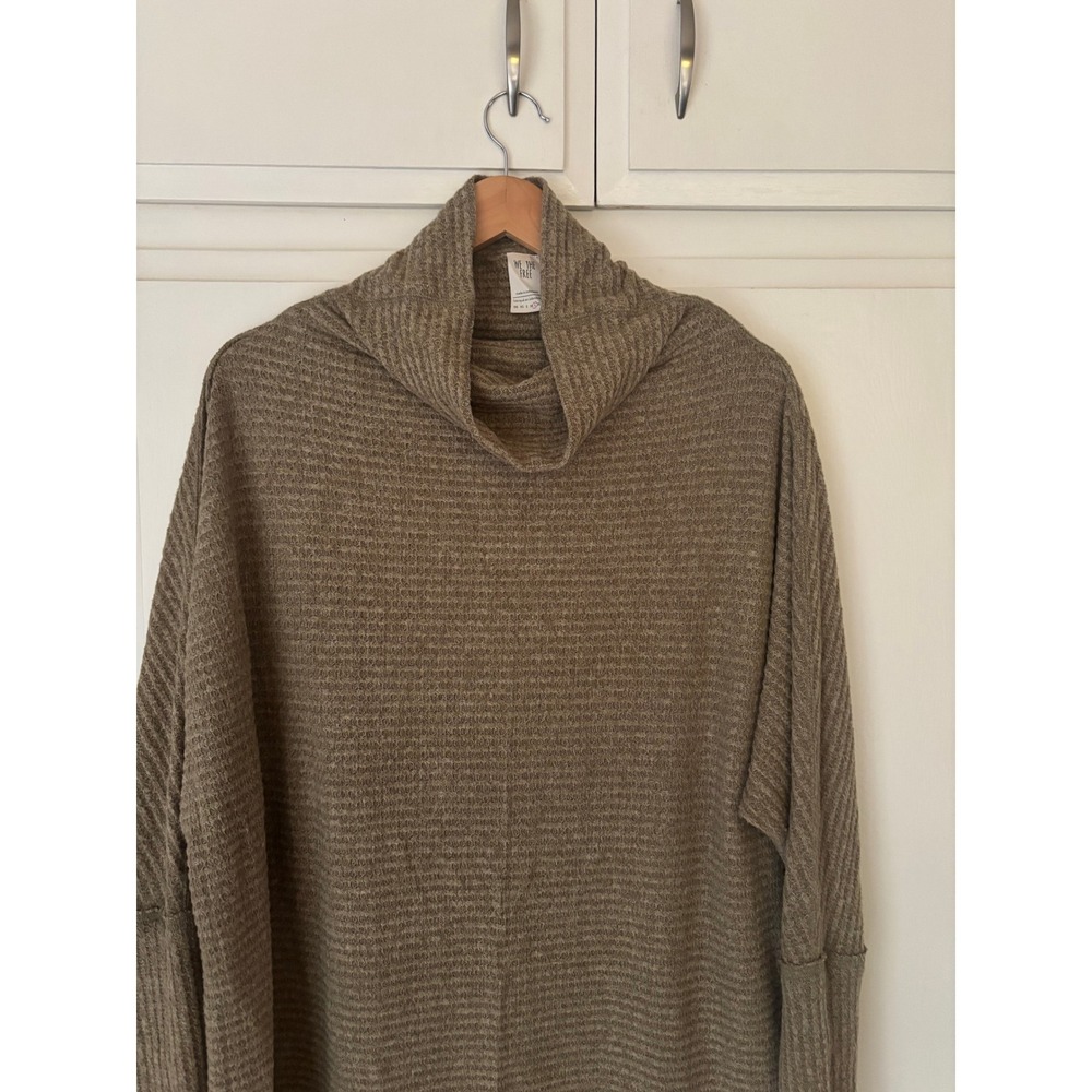 Free People We The Free Ottoman Slouchy Tunic Cowl Neck Ribbed Knit Top Olive L - Picture 2 of 10